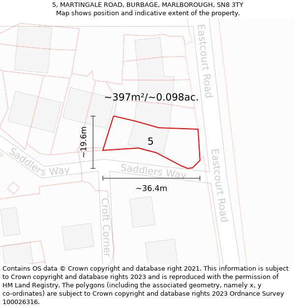 5, MARTINGALE ROAD, BURBAGE, MARLBOROUGH, SN8 3TY: Plot and title map