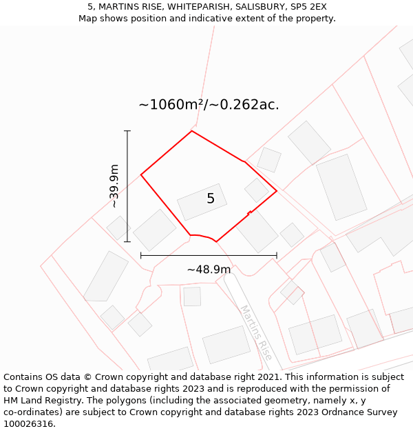 5, MARTINS RISE, WHITEPARISH, SALISBURY, SP5 2EX: Plot and title map