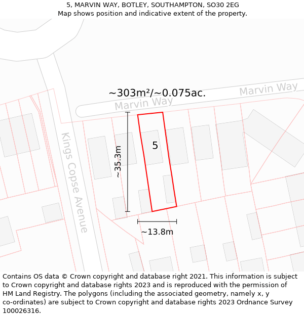 5, MARVIN WAY, BOTLEY, SOUTHAMPTON, SO30 2EG: Plot and title map