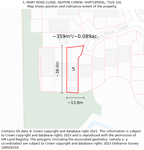 5, MARY ROSE CLOSE, SEATON CAREW, HARTLEPOOL, TS25 1GL: Plot and title map