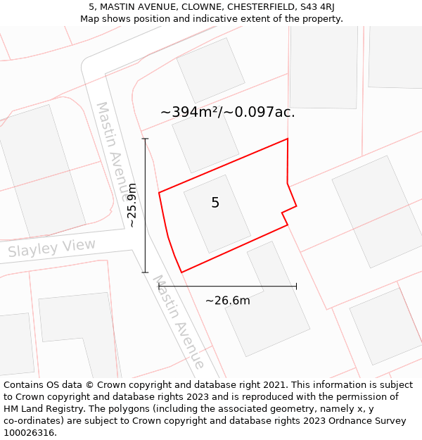 5, MASTIN AVENUE, CLOWNE, CHESTERFIELD, S43 4RJ: Plot and title map