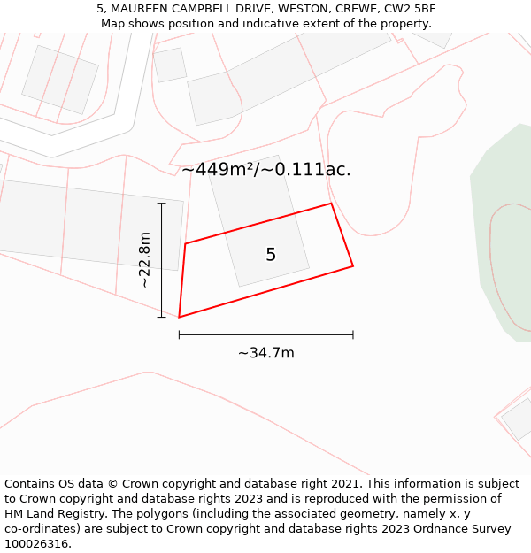 5, MAUREEN CAMPBELL DRIVE, WESTON, CREWE, CW2 5BF: Plot and title map