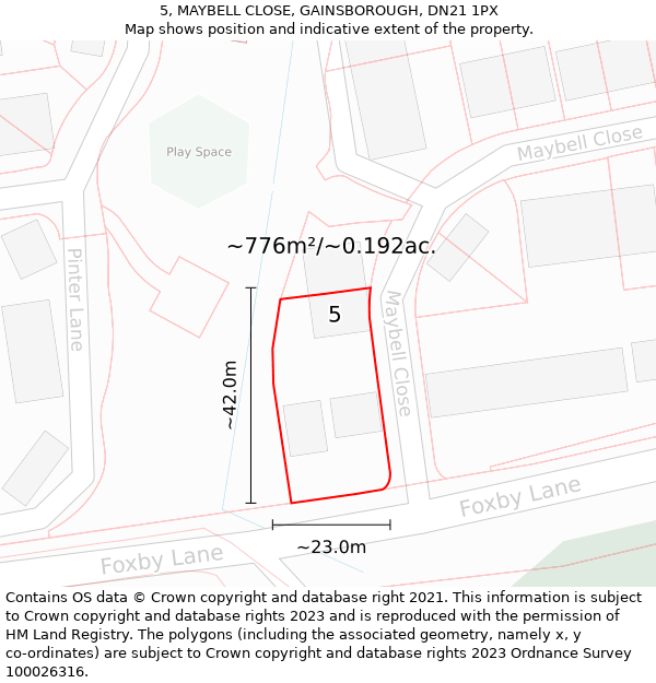 5, MAYBELL CLOSE, GAINSBOROUGH, DN21 1PX: Plot and title map