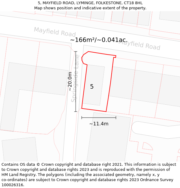 5, MAYFIELD ROAD, LYMINGE, FOLKESTONE, CT18 8HL: Plot and title map