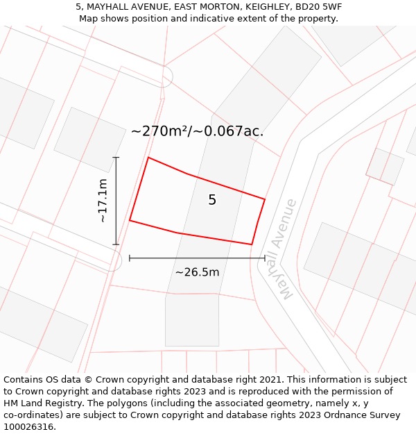 5, MAYHALL AVENUE, EAST MORTON, KEIGHLEY, BD20 5WF: Plot and title map