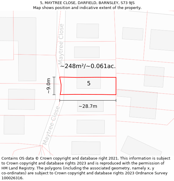 5, MAYTREE CLOSE, DARFIELD, BARNSLEY, S73 9JS: Plot and title map