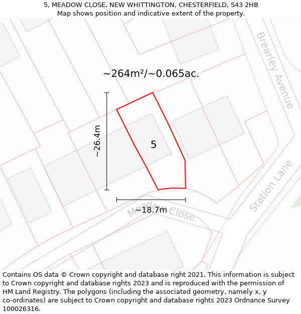 5, MEADOW CLOSE, NEW WHITTINGTON, CHESTERFIELD, S43 2HB: Plot and title map