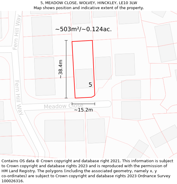 5, MEADOW CLOSE, WOLVEY, HINCKLEY, LE10 3LW: Plot and title map