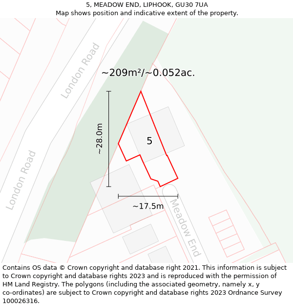 5, MEADOW END, LIPHOOK, GU30 7UA: Plot and title map