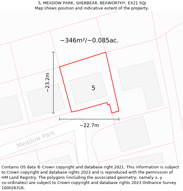 5, MEADOW PARK, SHEBBEAR, BEAWORTHY, EX21 5QJ: Plot and title map