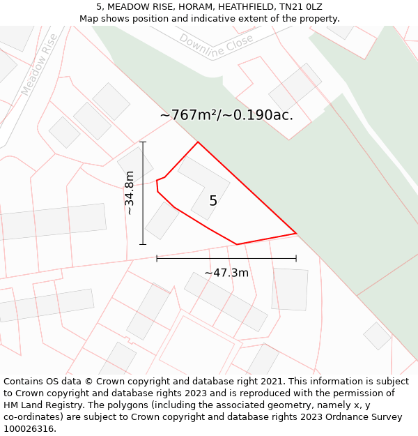 5, MEADOW RISE, HORAM, HEATHFIELD, TN21 0LZ: Plot and title map