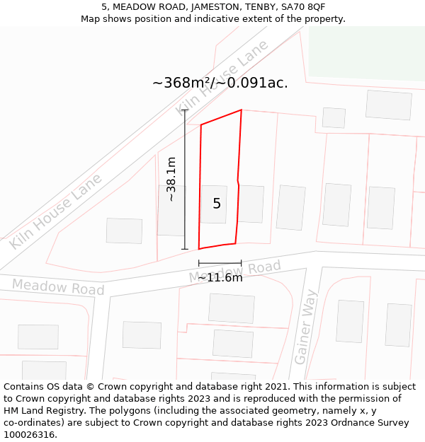 5, MEADOW ROAD, JAMESTON, TENBY, SA70 8QF: Plot and title map