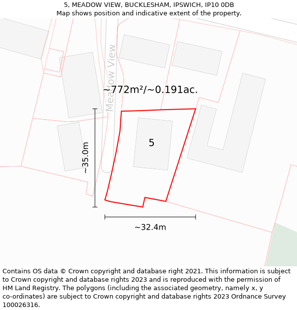 5, MEADOW VIEW, BUCKLESHAM, IPSWICH, IP10 0DB: Plot and title map