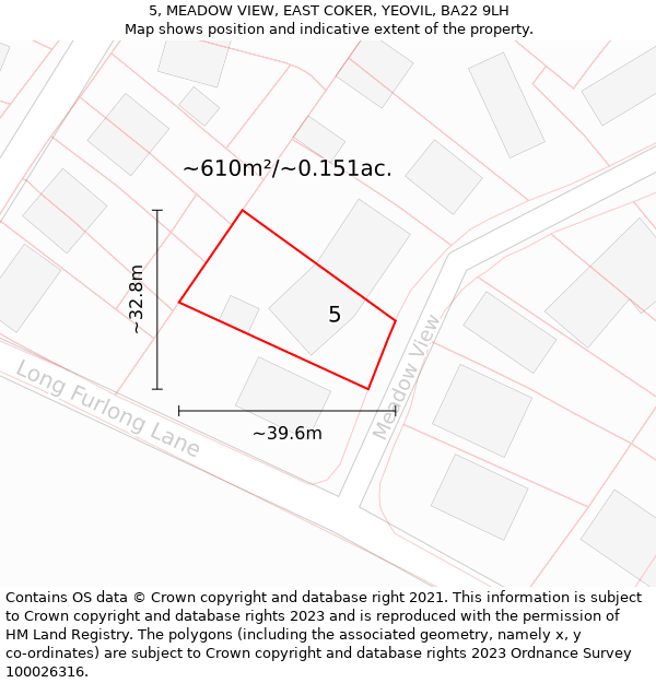 5, MEADOW VIEW, EAST COKER, YEOVIL, BA22 9LH: Plot and title map