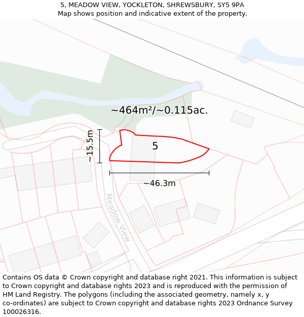 5, MEADOW VIEW, YOCKLETON, SHREWSBURY, SY5 9PA: Plot and title map