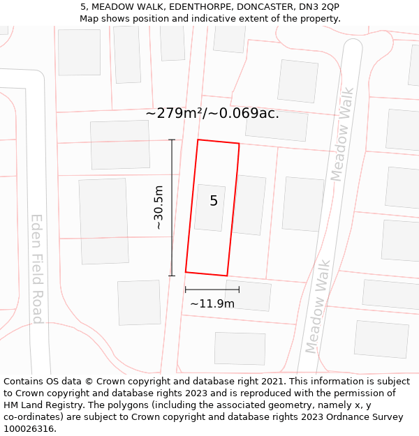 5, MEADOW WALK, EDENTHORPE, DONCASTER, DN3 2QP: Plot and title map