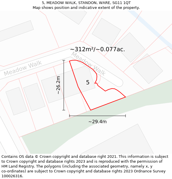 5, MEADOW WALK, STANDON, WARE, SG11 1QT: Plot and title map