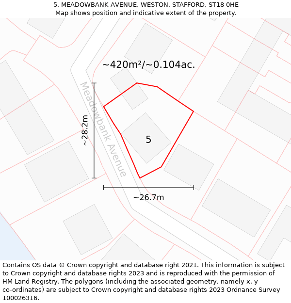 5, MEADOWBANK AVENUE, WESTON, STAFFORD, ST18 0HE: Plot and title map