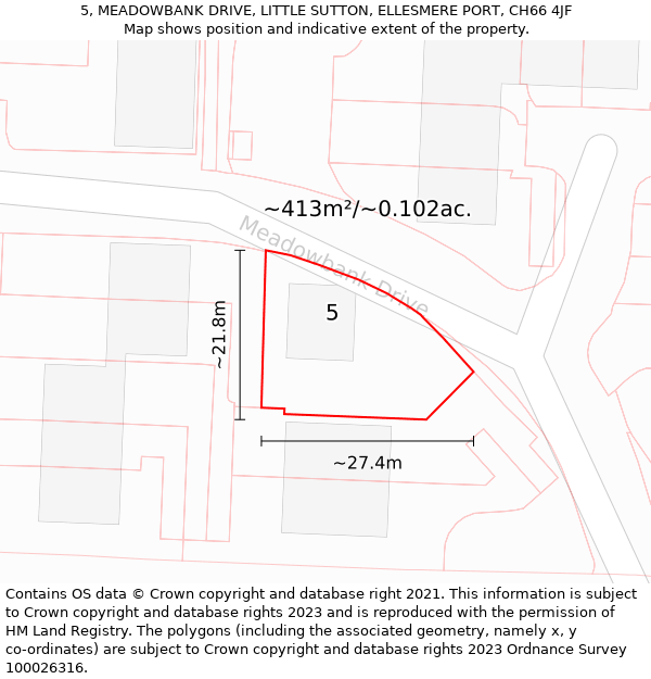 5, MEADOWBANK DRIVE, LITTLE SUTTON, ELLESMERE PORT, CH66 4JF: Plot and title map