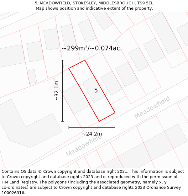 5, MEADOWFIELD, STOKESLEY, MIDDLESBROUGH, TS9 5EL: Plot and title map