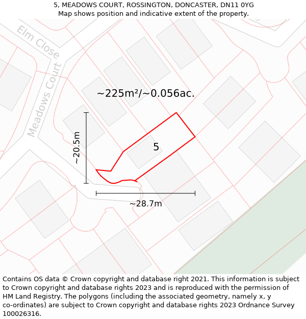 5, MEADOWS COURT, ROSSINGTON, DONCASTER, DN11 0YG: Plot and title map