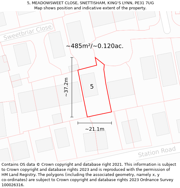 5, MEADOWSWEET CLOSE, SNETTISHAM, KING'S LYNN, PE31 7UG: Plot and title map