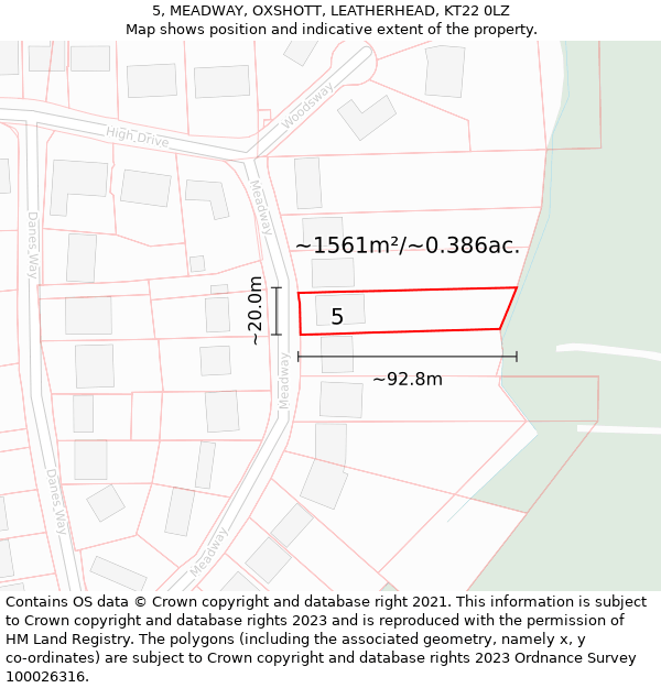 5, MEADWAY, OXSHOTT, LEATHERHEAD, KT22 0LZ: Plot and title map