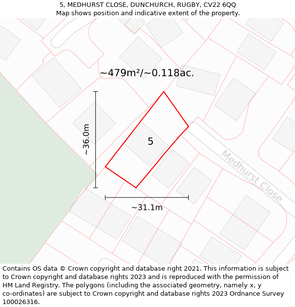 5, MEDHURST CLOSE, DUNCHURCH, RUGBY, CV22 6QQ: Plot and title map