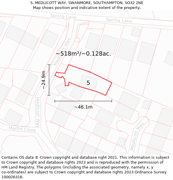 5, MEDLICOTT WAY, SWANMORE, SOUTHAMPTON, SO32 2NE: Plot and title map