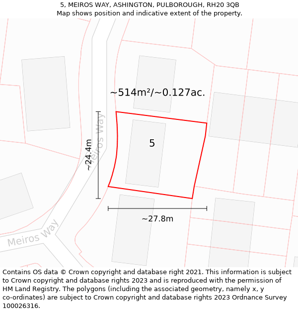 5, MEIROS WAY, ASHINGTON, PULBOROUGH, RH20 3QB: Plot and title map