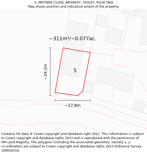 5, MEITNER CLOSE, BRAMLEY, TADLEY, RG26 5NQ: Plot and title map