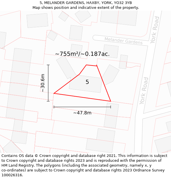 5, MELANDER GARDENS, HAXBY, YORK, YO32 3YB: Plot and title map