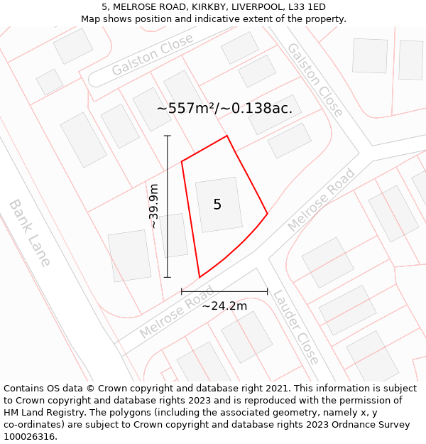5, MELROSE ROAD, KIRKBY, LIVERPOOL, L33 1ED: Plot and title map