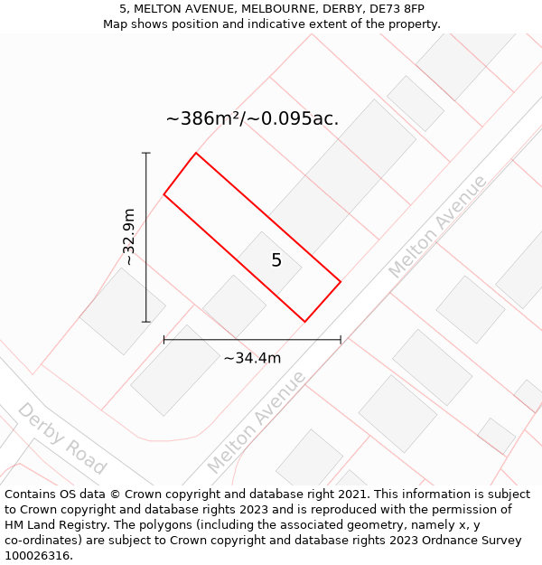 5, MELTON AVENUE, MELBOURNE, DERBY, DE73 8FP: Plot and title map