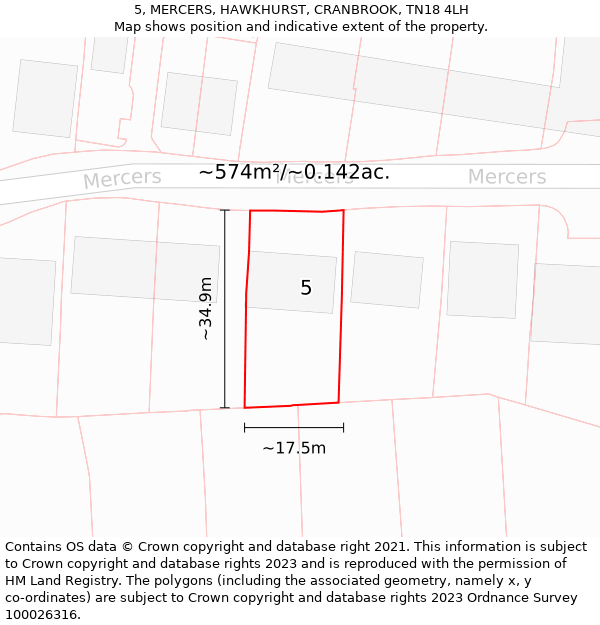 5, MERCERS, HAWKHURST, CRANBROOK, TN18 4LH: Plot and title map