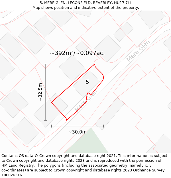 5, MERE GLEN, LECONFIELD, BEVERLEY, HU17 7LL: Plot and title map