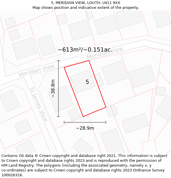 5, MERIDIAN VIEW, LOUTH, LN11 9XX: Plot and title map