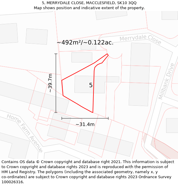 5, MERRYDALE CLOSE, MACCLESFIELD, SK10 3QQ: Plot and title map
