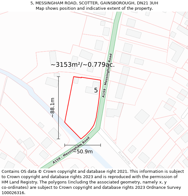 5, MESSINGHAM ROAD, SCOTTER, GAINSBOROUGH, DN21 3UH: Plot and title map