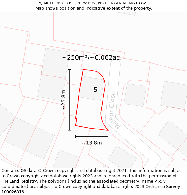 5, METEOR CLOSE, NEWTON, NOTTINGHAM, NG13 8ZL: Plot and title map