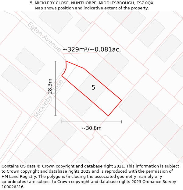 5, MICKLEBY CLOSE, NUNTHORPE, MIDDLESBROUGH, TS7 0QX: Plot and title map