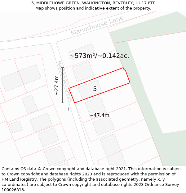 5, MIDDLEHOWE GREEN, WALKINGTON, BEVERLEY, HU17 8TE: Plot and title map