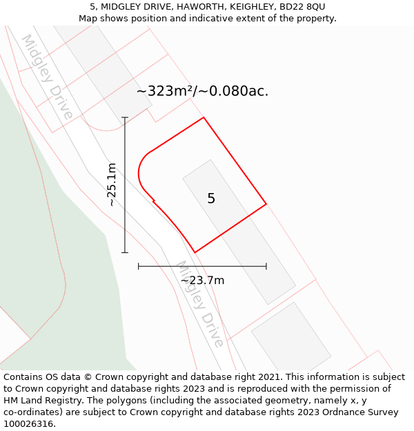 5, MIDGLEY DRIVE, HAWORTH, KEIGHLEY, BD22 8QU: Plot and title map