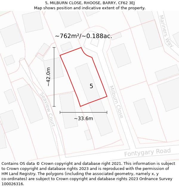 5, MILBURN CLOSE, RHOOSE, BARRY, CF62 3EJ: Plot and title map