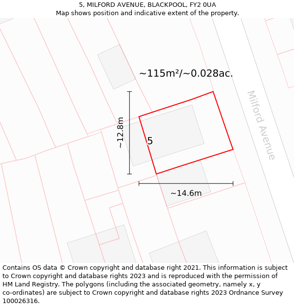 5, MILFORD AVENUE, BLACKPOOL, FY2 0UA: Plot and title map