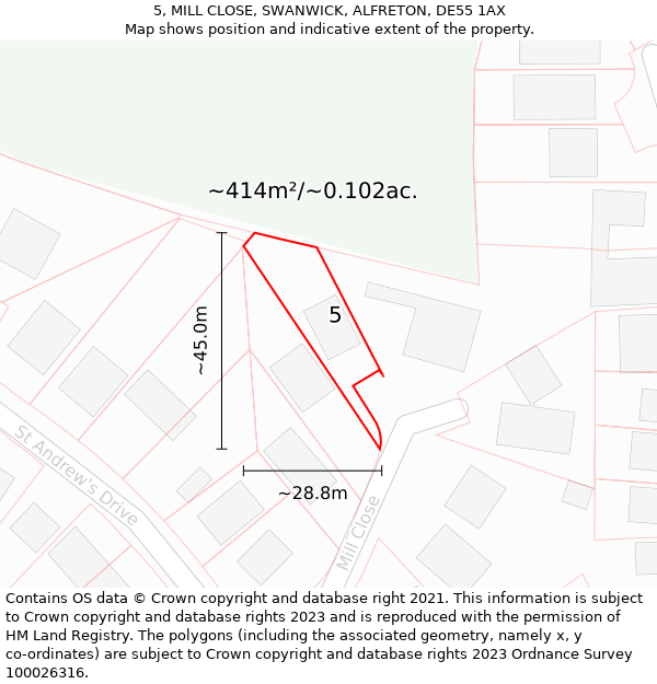 5, MILL CLOSE, SWANWICK, ALFRETON, DE55 1AX: Plot and title map