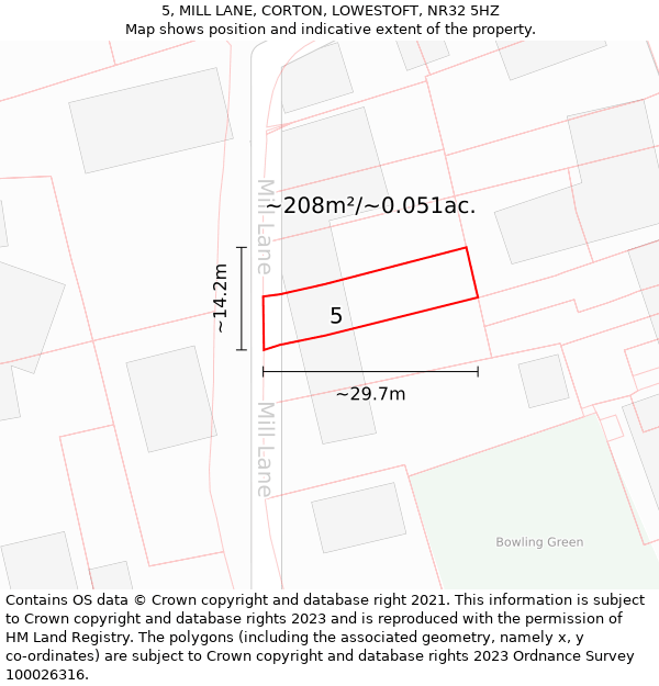 5, MILL LANE, CORTON, LOWESTOFT, NR32 5HZ: Plot and title map