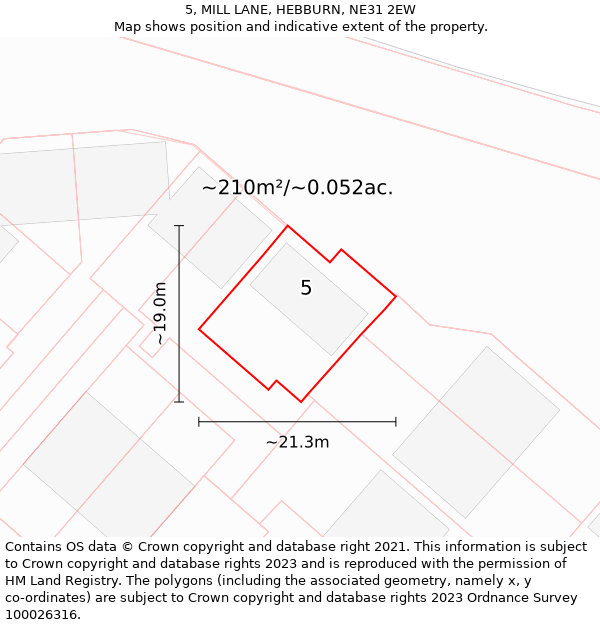 5, MILL LANE, HEBBURN, NE31 2EW: Plot and title map