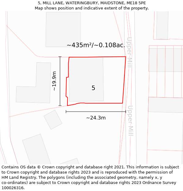 5, MILL LANE, WATERINGBURY, MAIDSTONE, ME18 5PE: Plot and title map