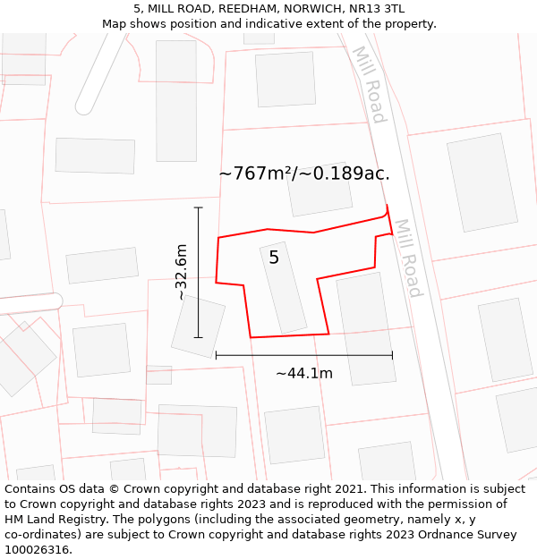 5, MILL ROAD, REEDHAM, NORWICH, NR13 3TL: Plot and title map